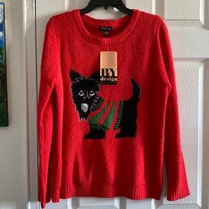Red cozy Christmas holiday sweater w dog print. NWT XL